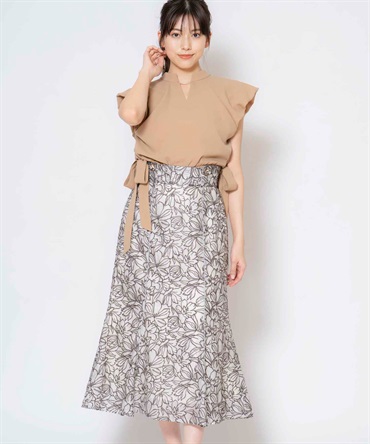 【予約】刺繍パイピングスカート(01オフホワイト-Ｍ-5月上旬ごろのお届け)