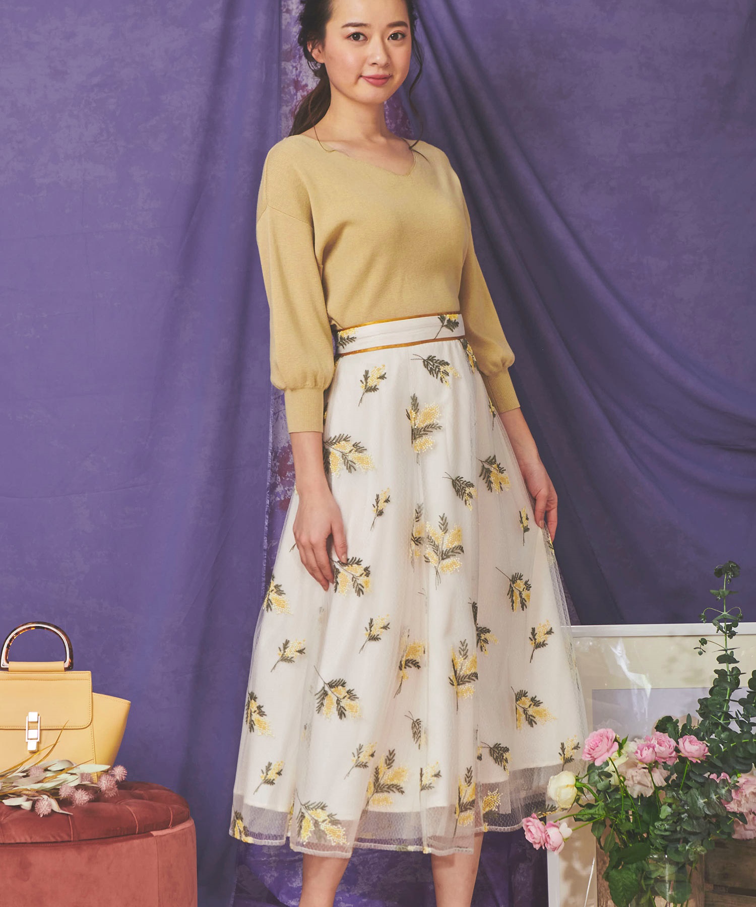 ミモザ刺繍チュールスカート | フレアスカート | Noela OFFICIAL WEB STORE