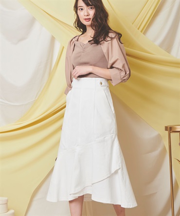 裾フレアデニムスカート(01オフホワイト-Ｓ)