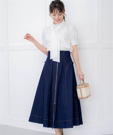 【予約】ジップデザインスカート(73インディゴ-Ｓ-4月中旬ごろのお届け)