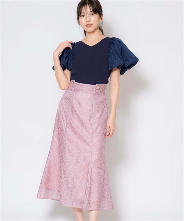 【予約】刺繍パイピングスカート(32ピンク-Ｍ-5月上旬ごろのお届け)