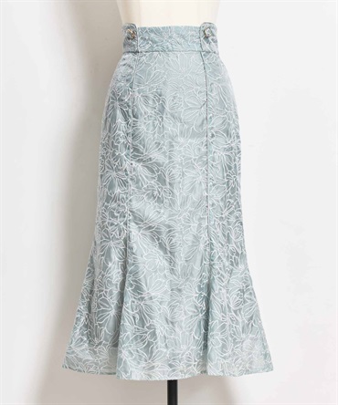 【予約】刺繍パイピングスカート(62ライトグリーン-Ｓ-5月上旬ごろのお届け)