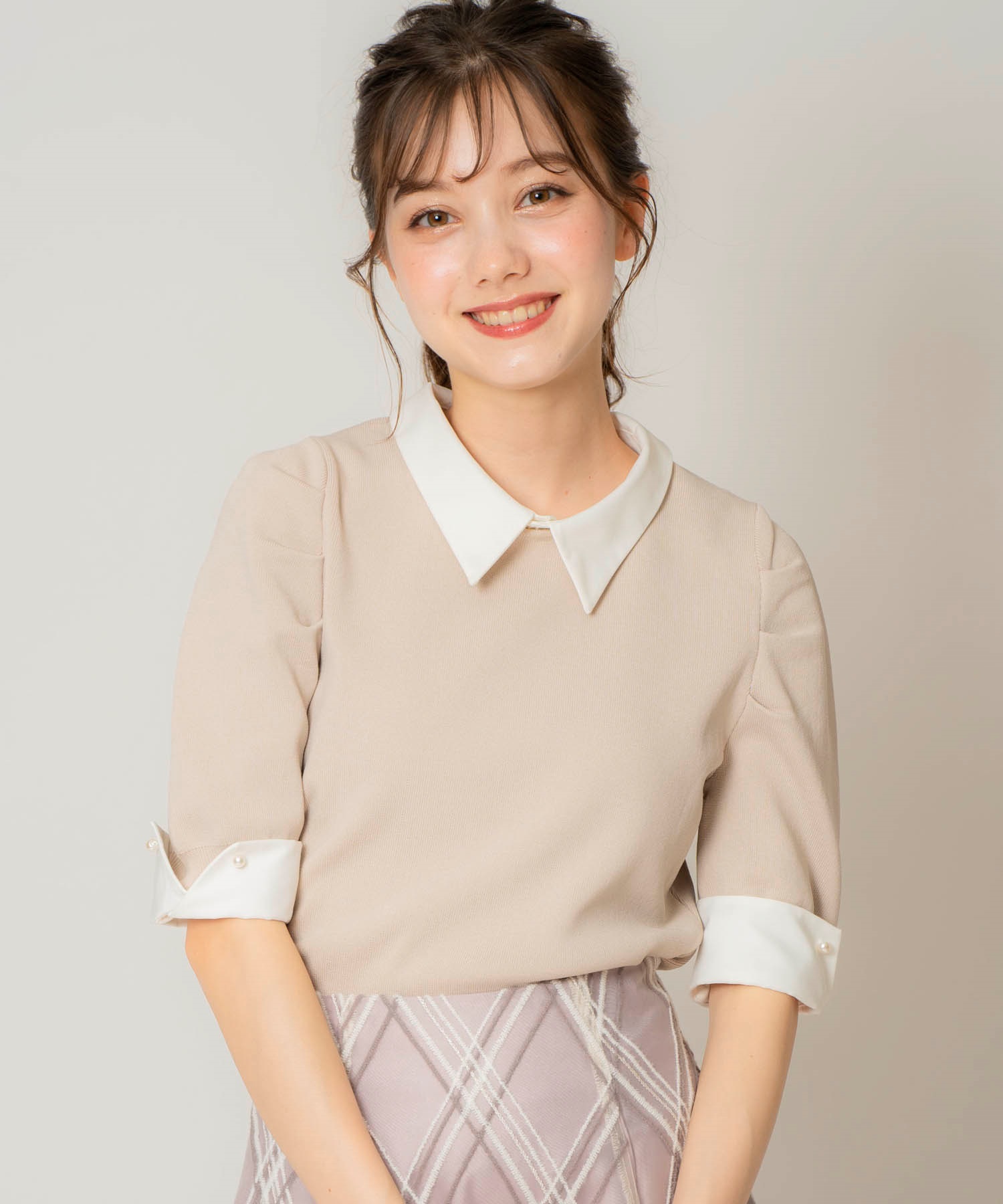 カラーデザインカフスニット(82ベージュ-フリー)