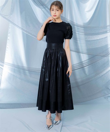 【SSサイズあり】ギャザーデザインフレアスカート(00ブラック-Ｍ)