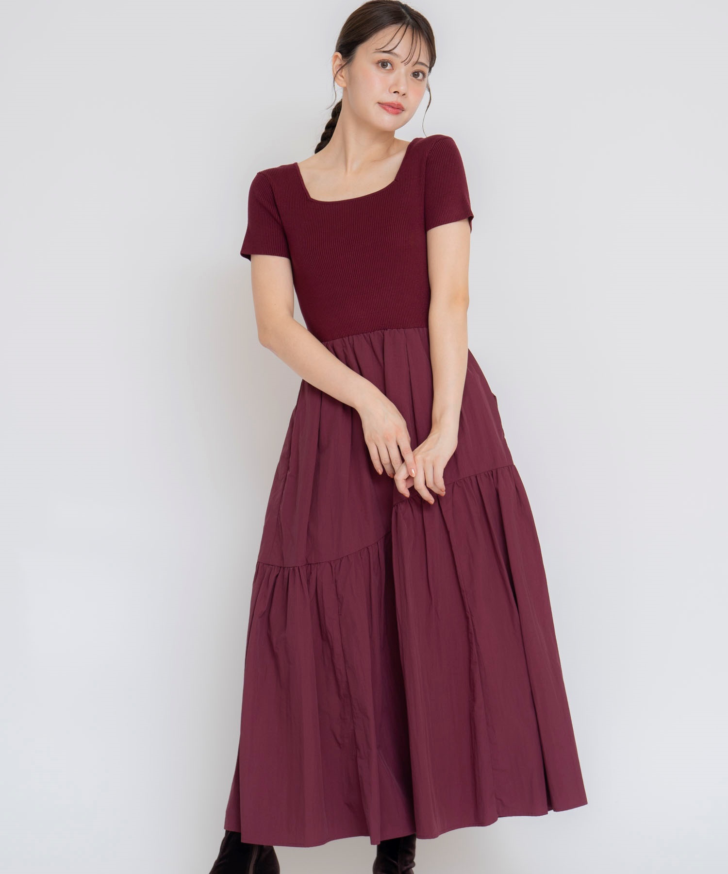 タフタドッキングニットワンピース | ニットワンピース | Noela タフタドッキングニットワンピース | ニットワンピース | Noela