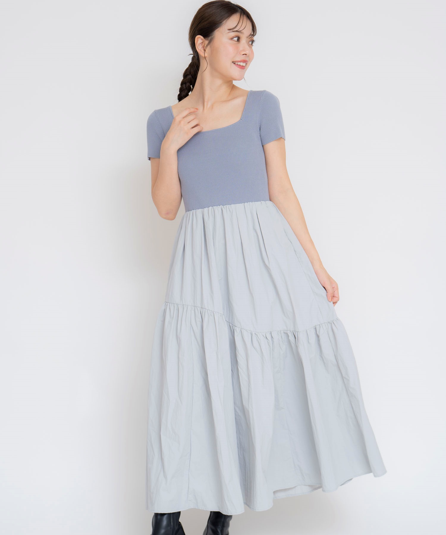 タフタドッキングニットワンピース | ニットワンピース | Noela タフタドッキングニットワンピース | ニットワンピース | Noela