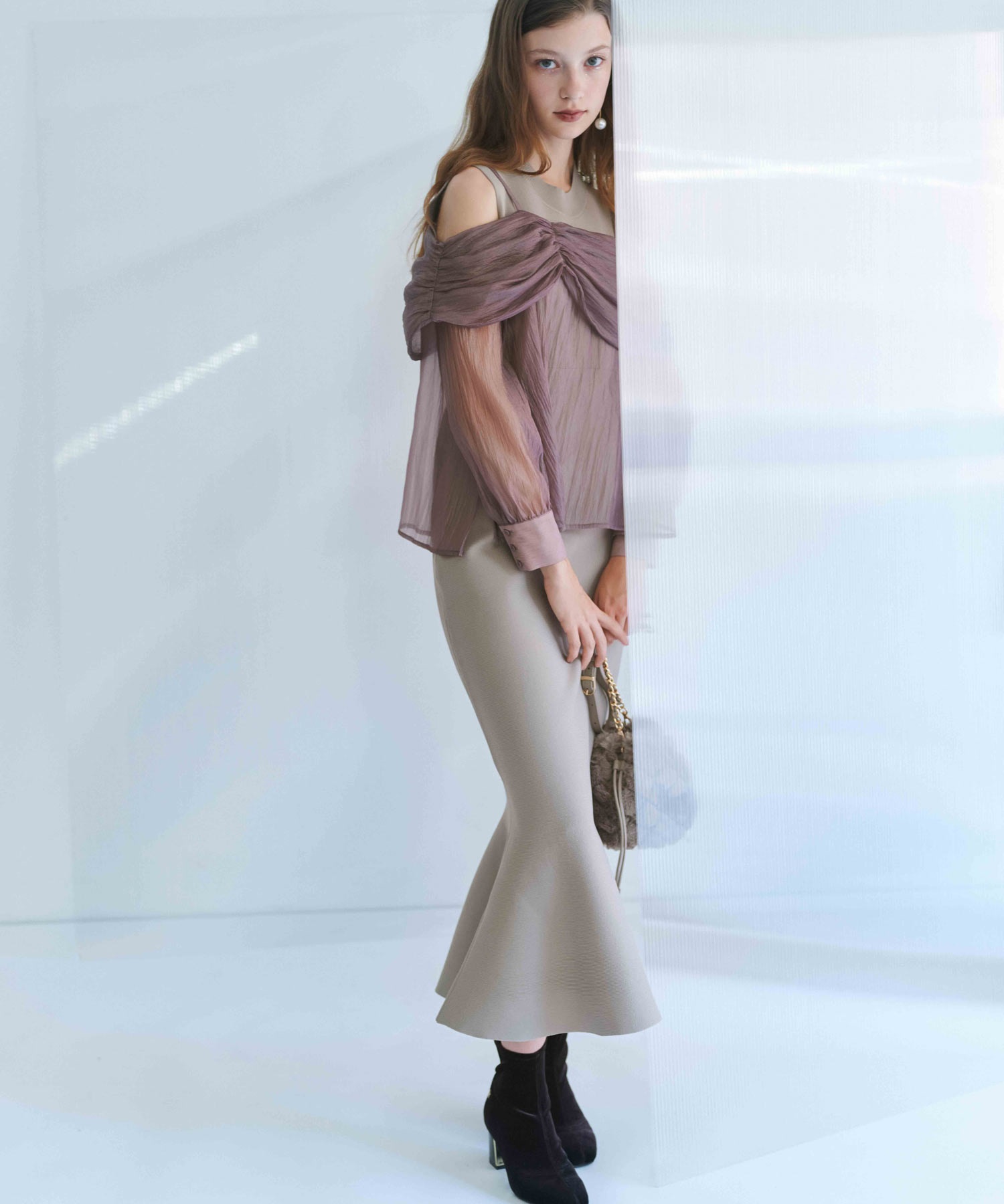 WEB限定】【SSサイズあり】シアーリボンシャツ付きニット WEB限定】【SSサイズあり】シアーリボンシャツ付きニット