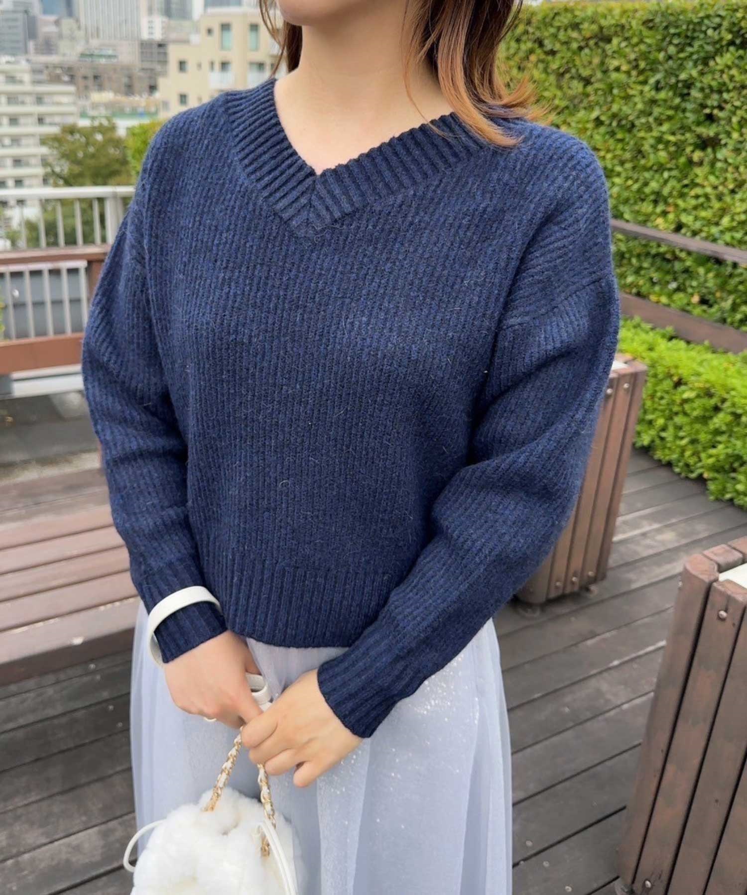バックリボンゆるニット(70ネイビー-フリー)