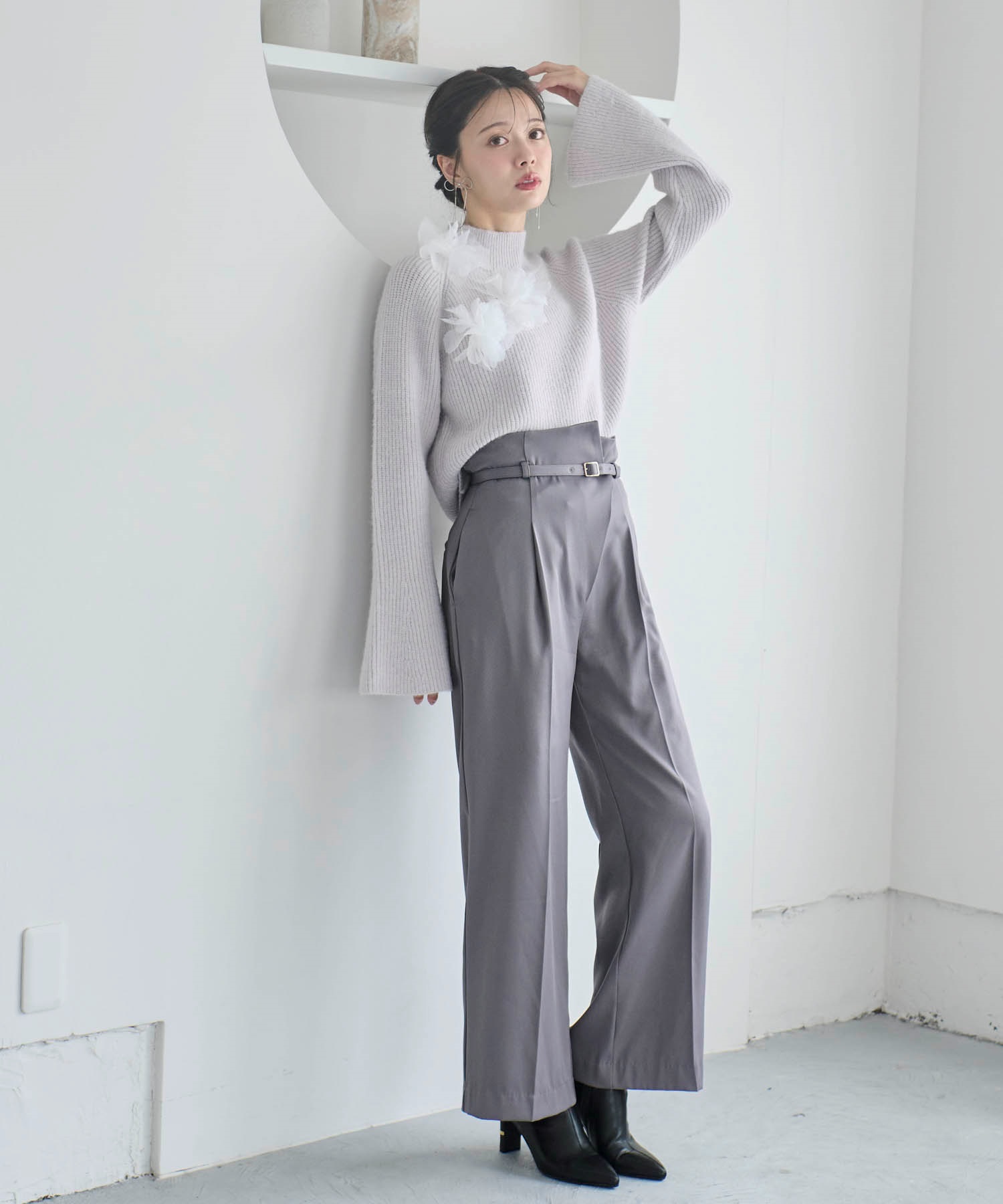 アシメワイドパンツ(10チャコールグレー-Ｓ)
