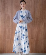 ラインフラワー花柄ワンピース | ロングワンピース | Noela