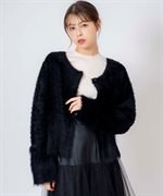 美品☆BRILL ブリル シャギージャケット 黒 シャギージャケット