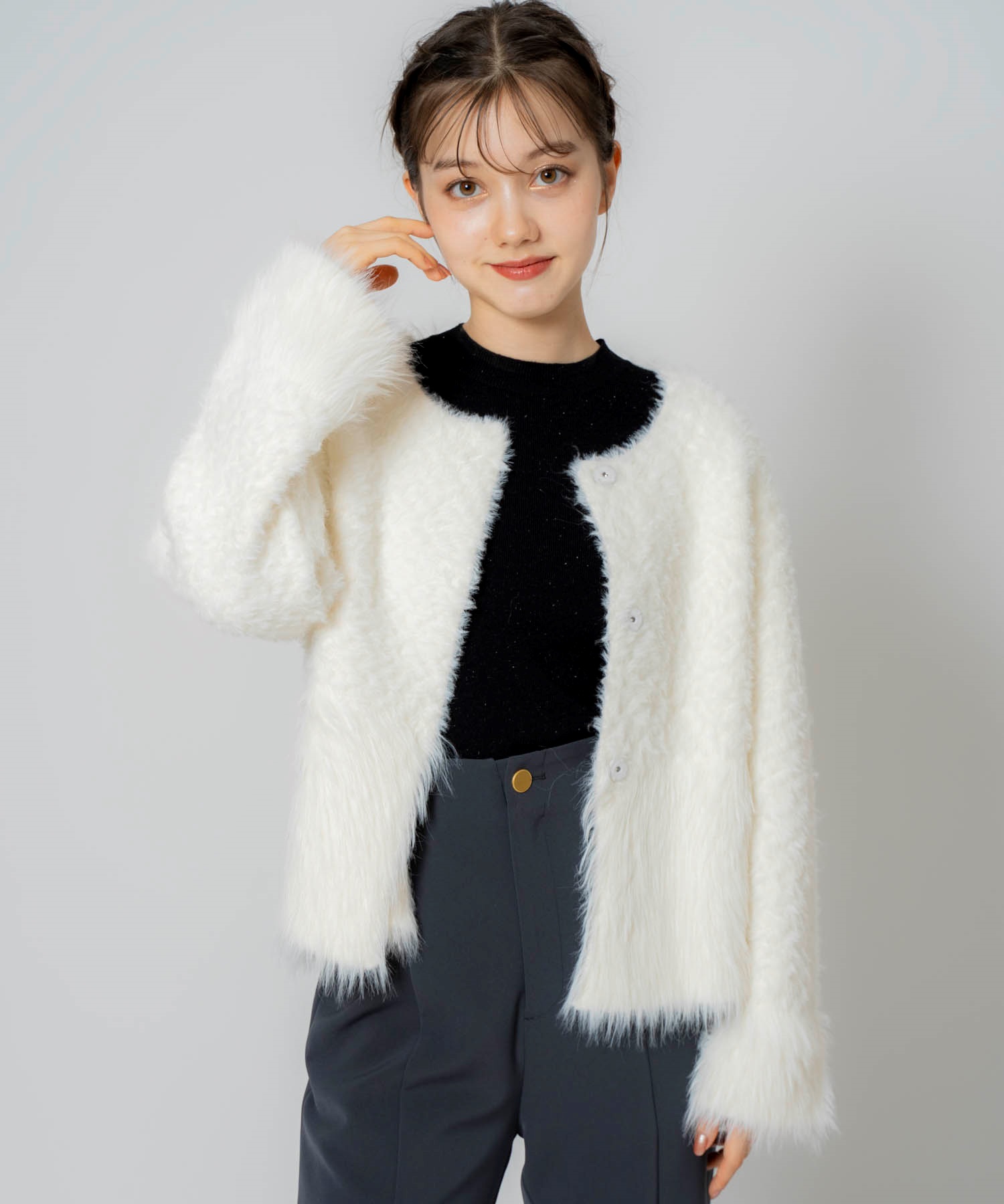 切替シャギージャケット(01オフホワイト-フリー)