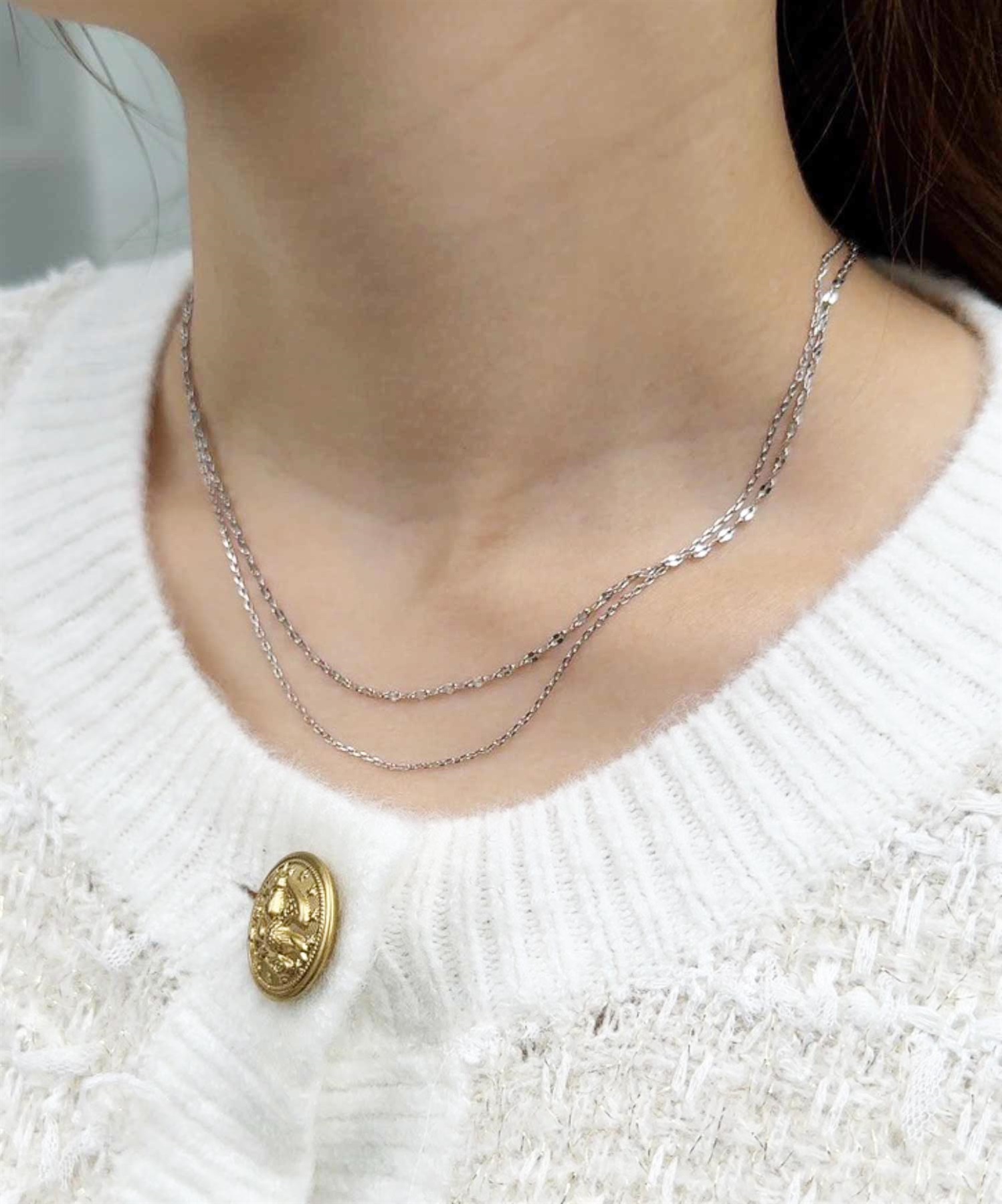 二連チェーンネックレス(13シルバー-フリー)