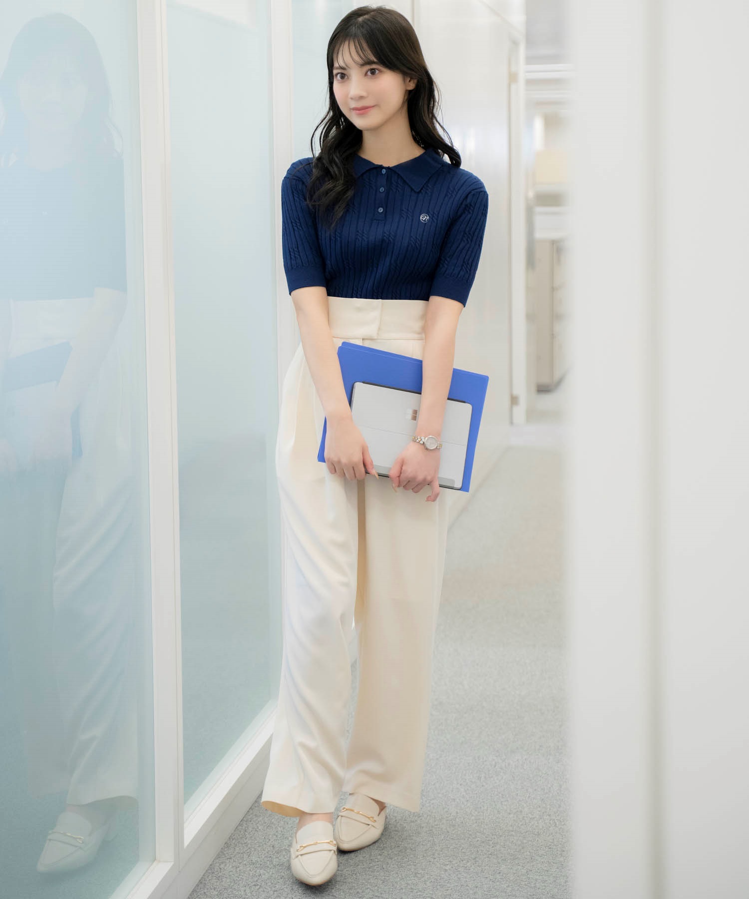 ワイドストレートタックパンツ(01オフホワイト-Ｓ)