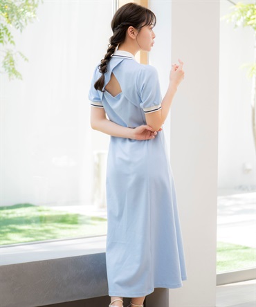 【WEB限定】ロゴ刺繍ポロワンピ(72サックス-フリー)