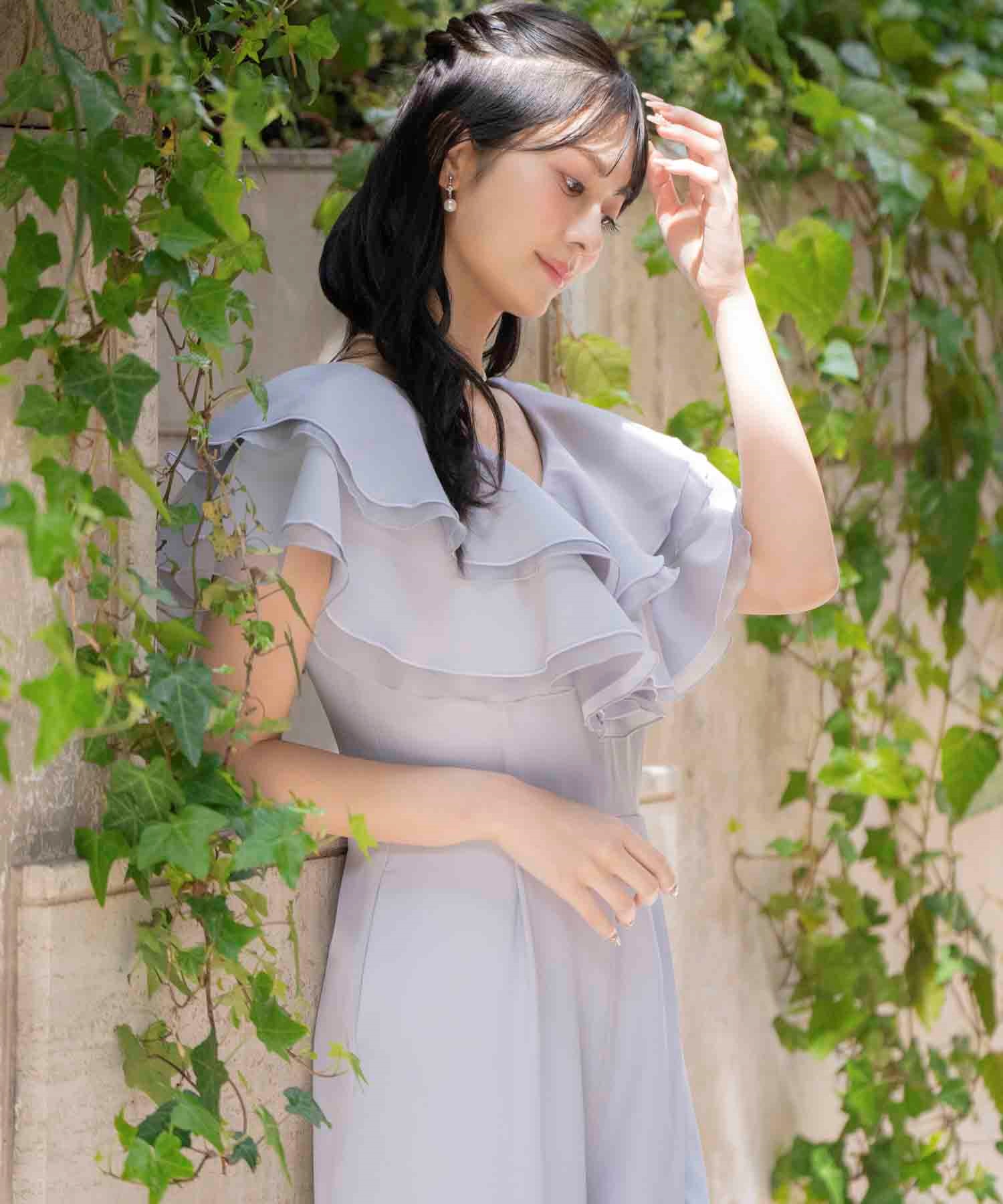 【WEB限定】フロントジップフリルオールインワン(72サックス-Ｓ)