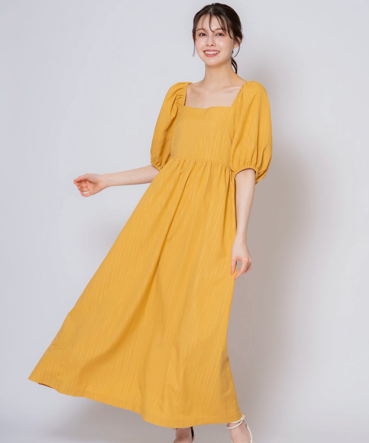 【予約】バックリボンマキシワンピ(51イエロー-Ｓ-6月下旬ごろのお届け)