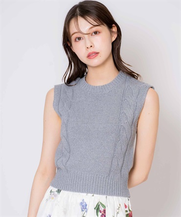 【予約】ケーブルノースリニット(11グレー-フリー-7月下旬ごろのお届け)