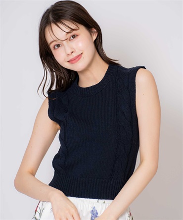 【予約】ケーブルノースリニット(70ネイビー-フリー-7月下旬ごろのお届け)