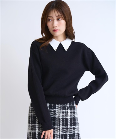 【予約】襟付きスウェットライクニット(00ブラック-フリー-10月下旬ごろのお届け)