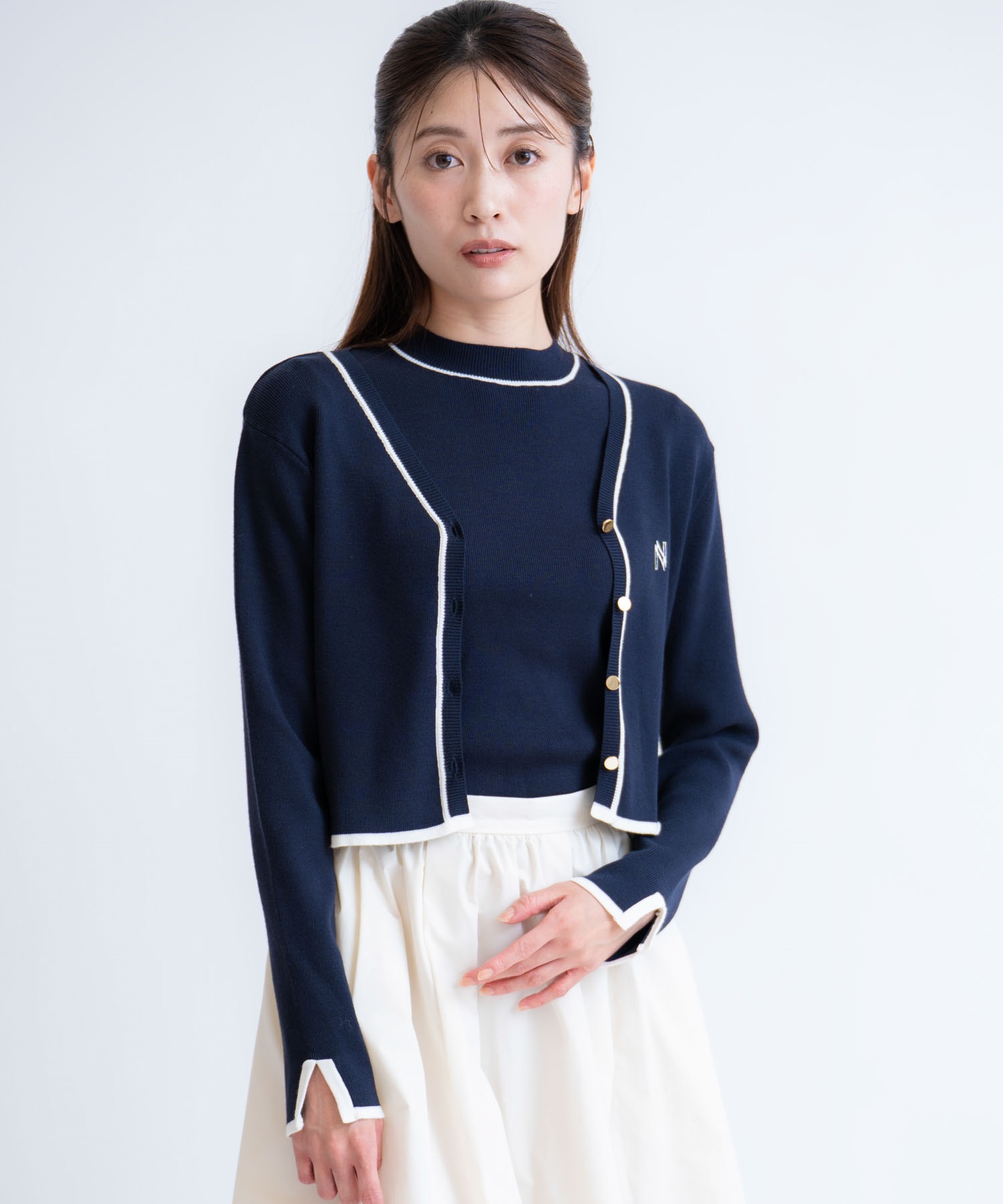 【予約】ロゴ刺繍アンサンブル(70ネイビー-フリー-9月下旬ごろのお届け)