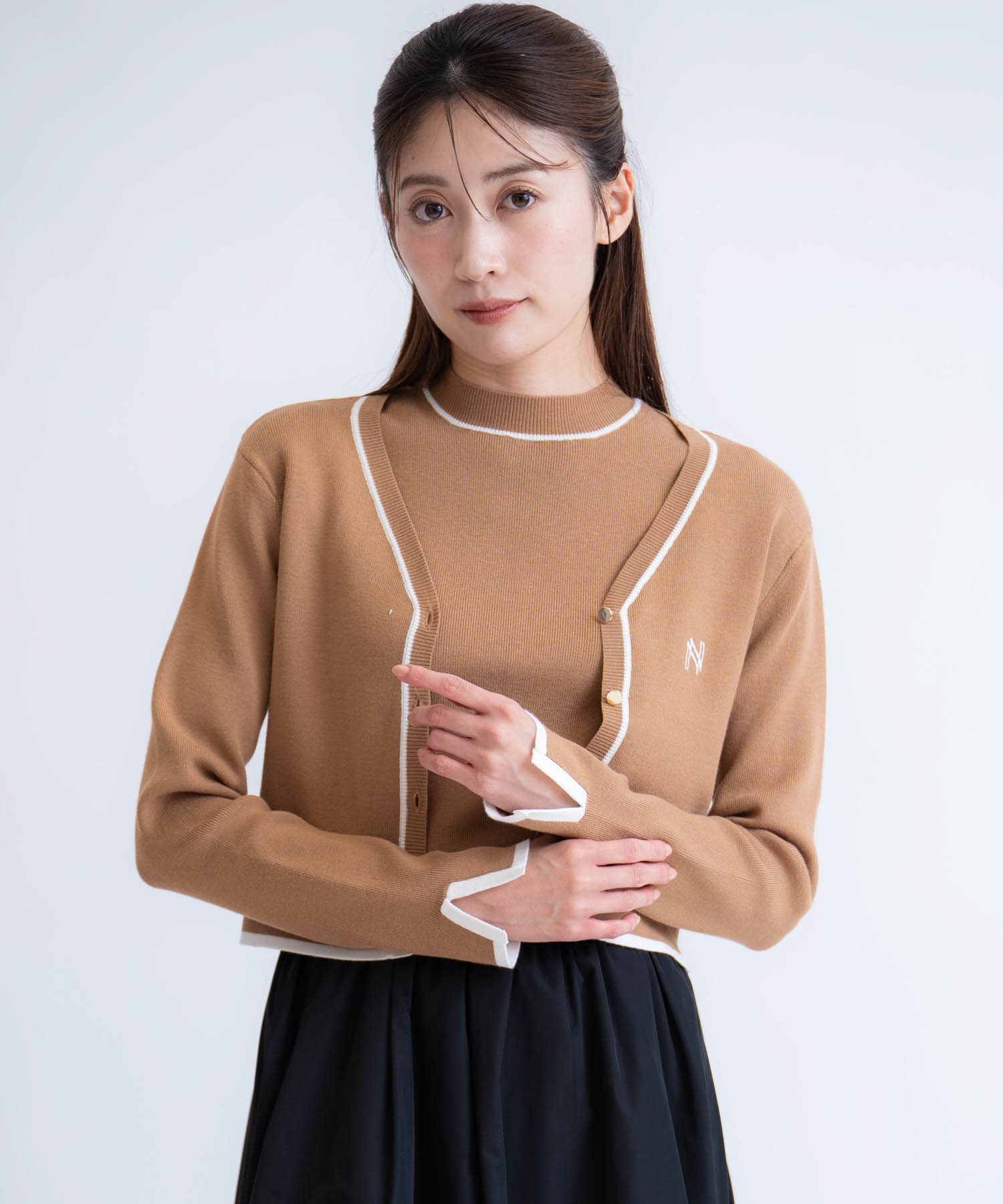 【予約】ロゴ刺繍アンサンブル(83キャメル-フリー-9月下旬ごろのお届け)