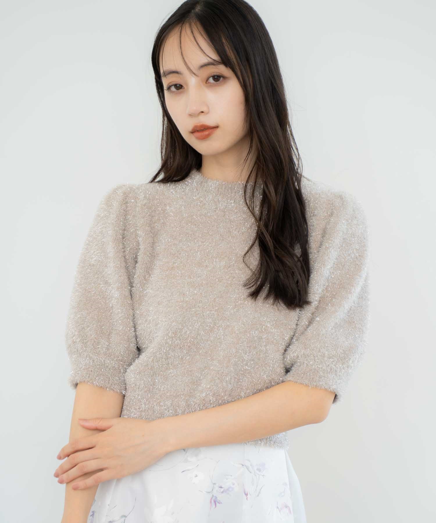 【予約】【WEB限定カラーあり】ラメシャギーニット(82ベージュ-フリー)