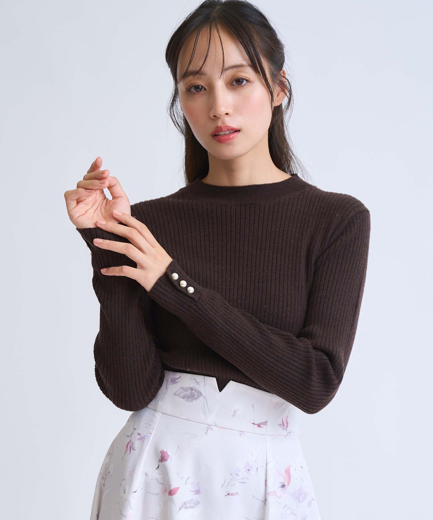 【予約】袖パールリブニット(81チャ-フリー-9月下旬ごろのお届け)