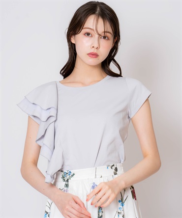 【予約】アシメフリルカットソー(72サックス-フリー-7月下旬ごろのお届け)