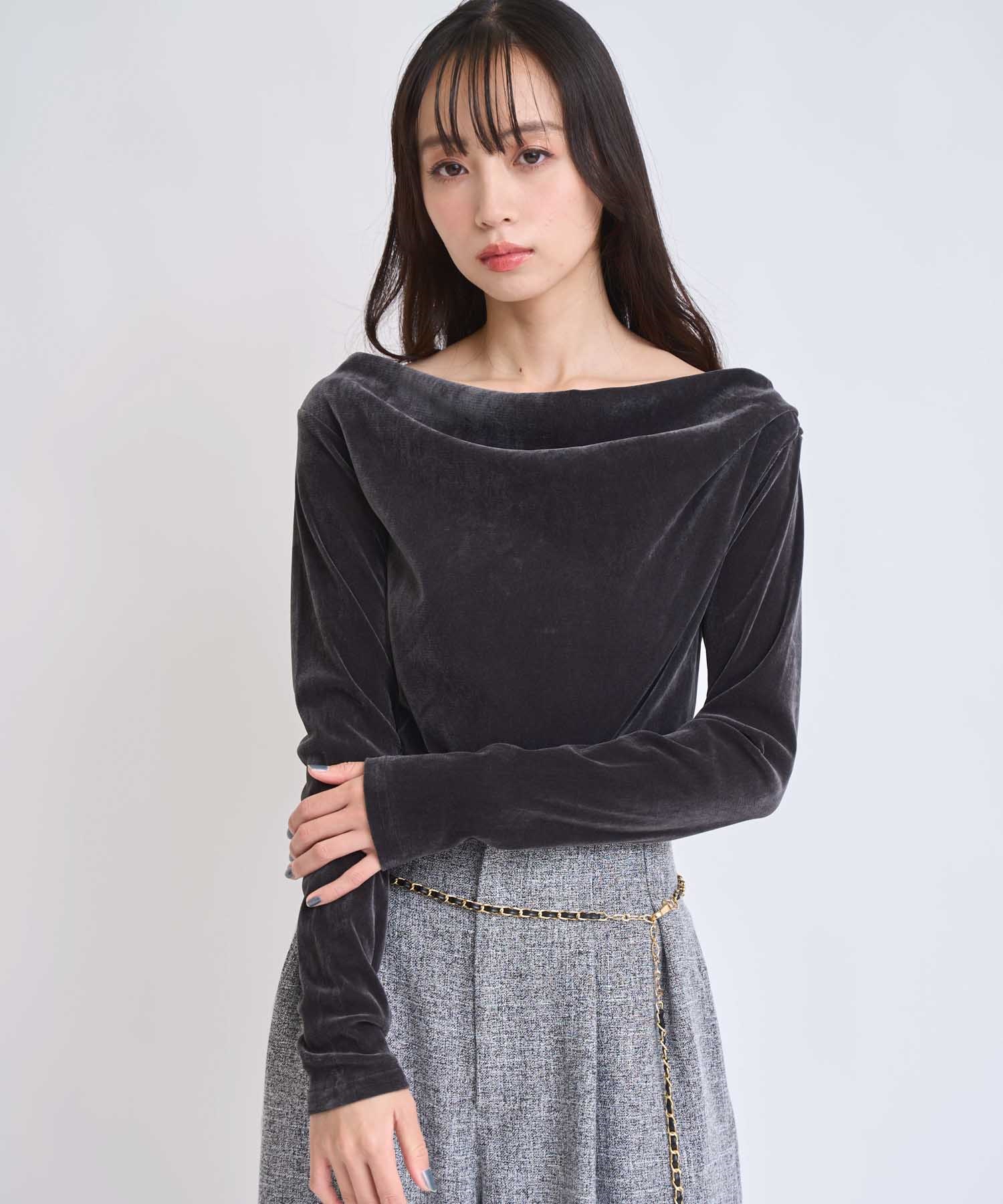 【新色追加】ベロアドレープトップス(10チャコールグレー-フリー)