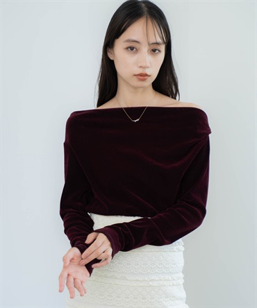 【予約】ベロアドレープトップス(35ボルドー-フリー-9月下旬ごろのお届け)