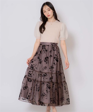 【予約】フラワーフロッキーメッシュスカート(81チャ-Ｍ-8月下旬ごろのお届け)