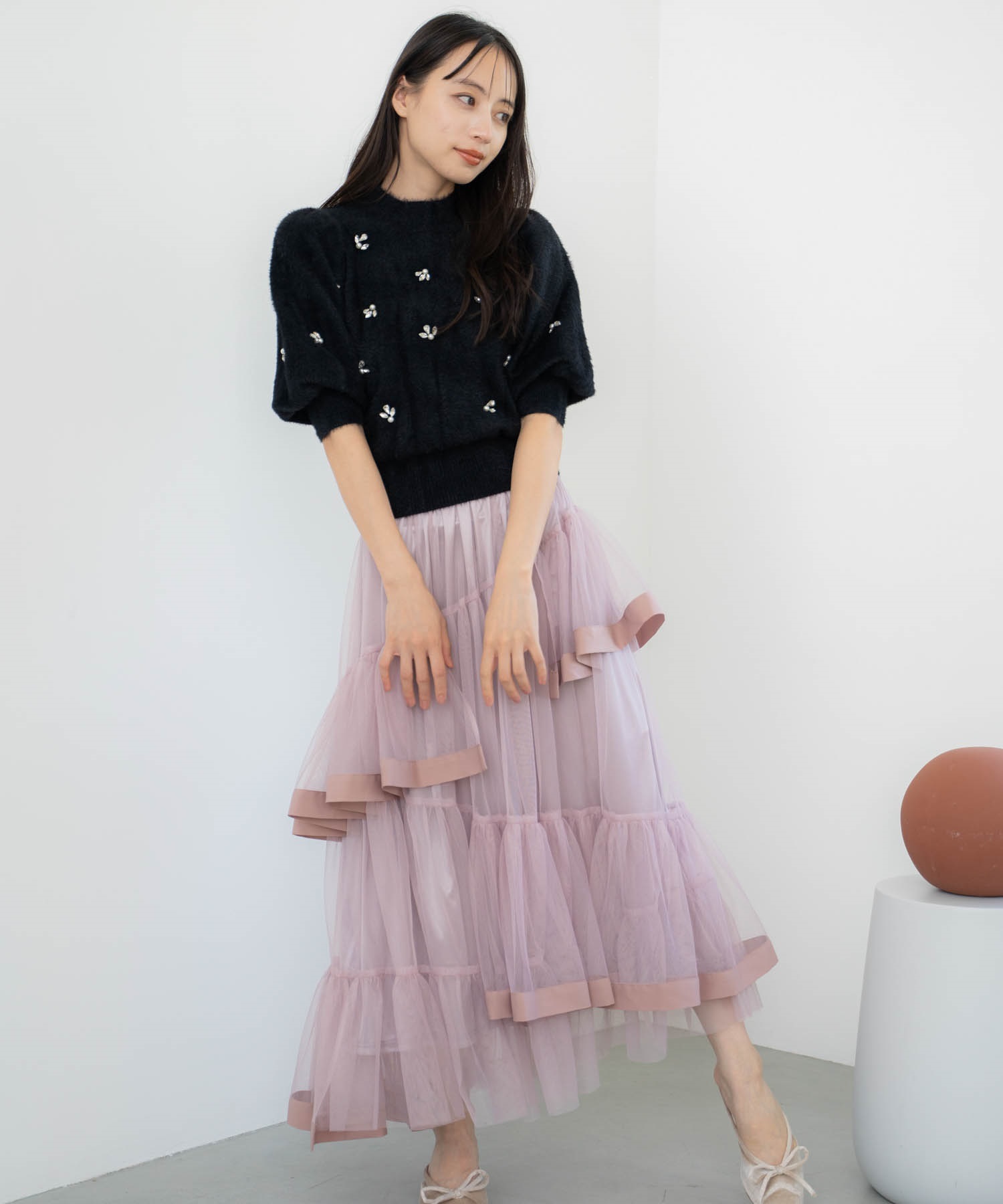 【予約】チュールフリルスカート(32ピンク-Ｓ-9月下旬ごろのお届け)