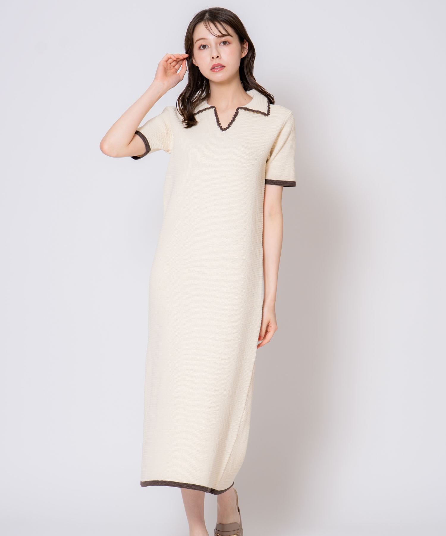 【予約】ポロニットワンピース(82ベージュ-フリー-7月下旬ごろのお届け)