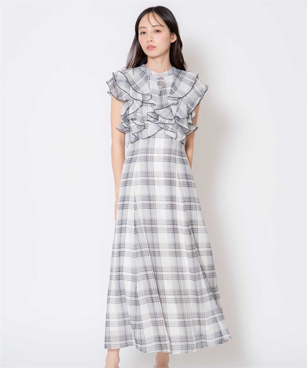 チェックフリルワンピース