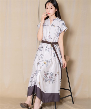 【予約】【15周年】スカーフ柄シャツワンピース(85モカ-Ｓ-8月下旬ごろのお届け)
