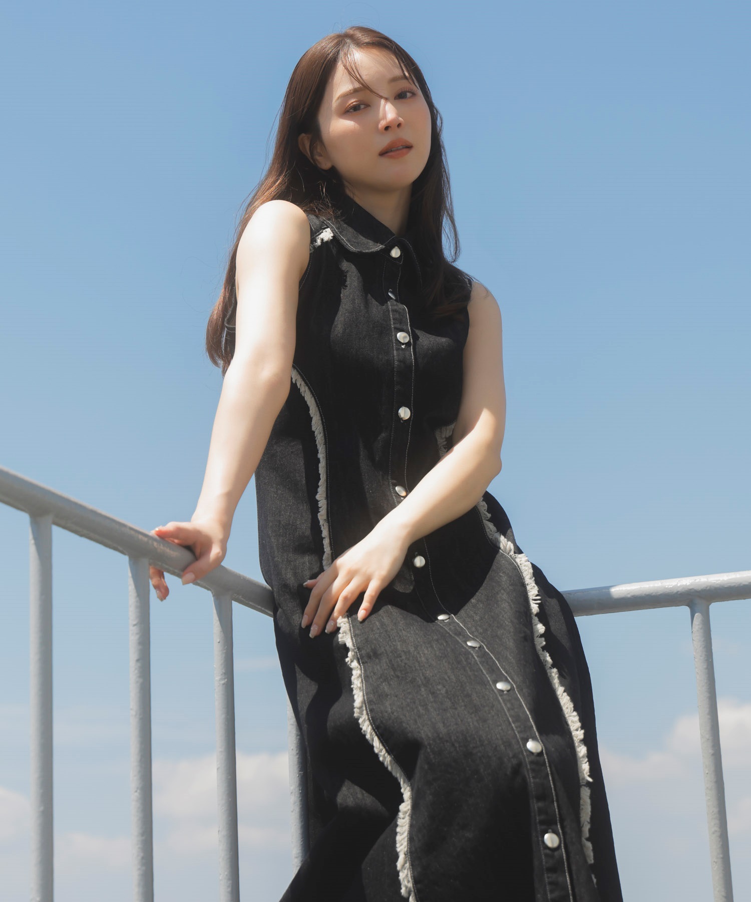 フリンジデニムワンピース