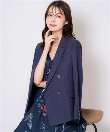 【予約】リネンゴールドボタンダブルジャケット(70ネイビー-Ｓ-7月下旬ごろのお届け)