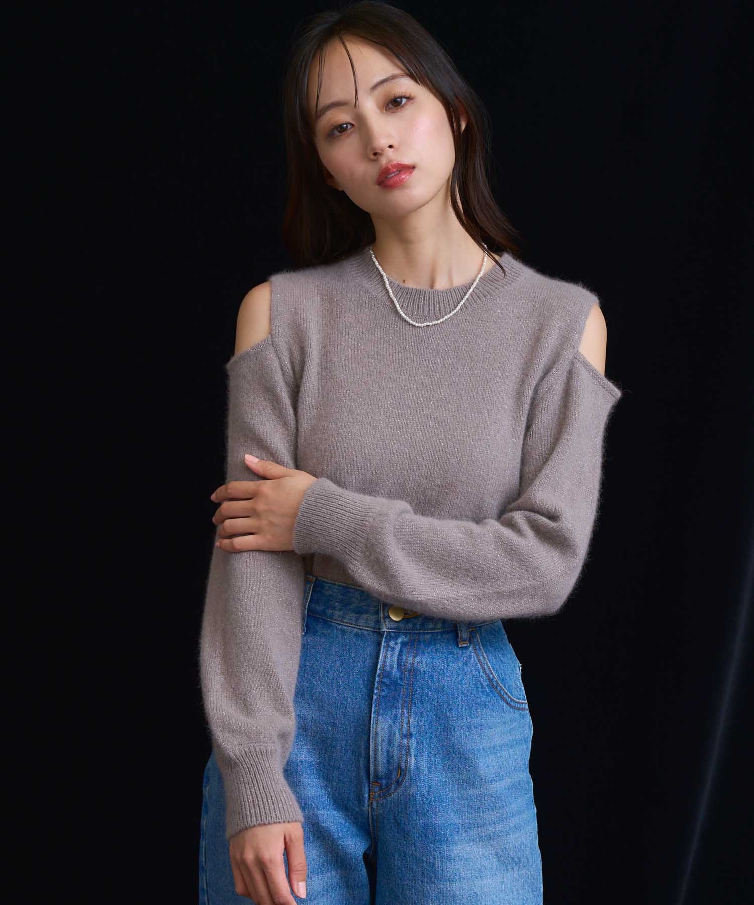 オープンショルダーフォックスニット(82ベージュ-フリー)