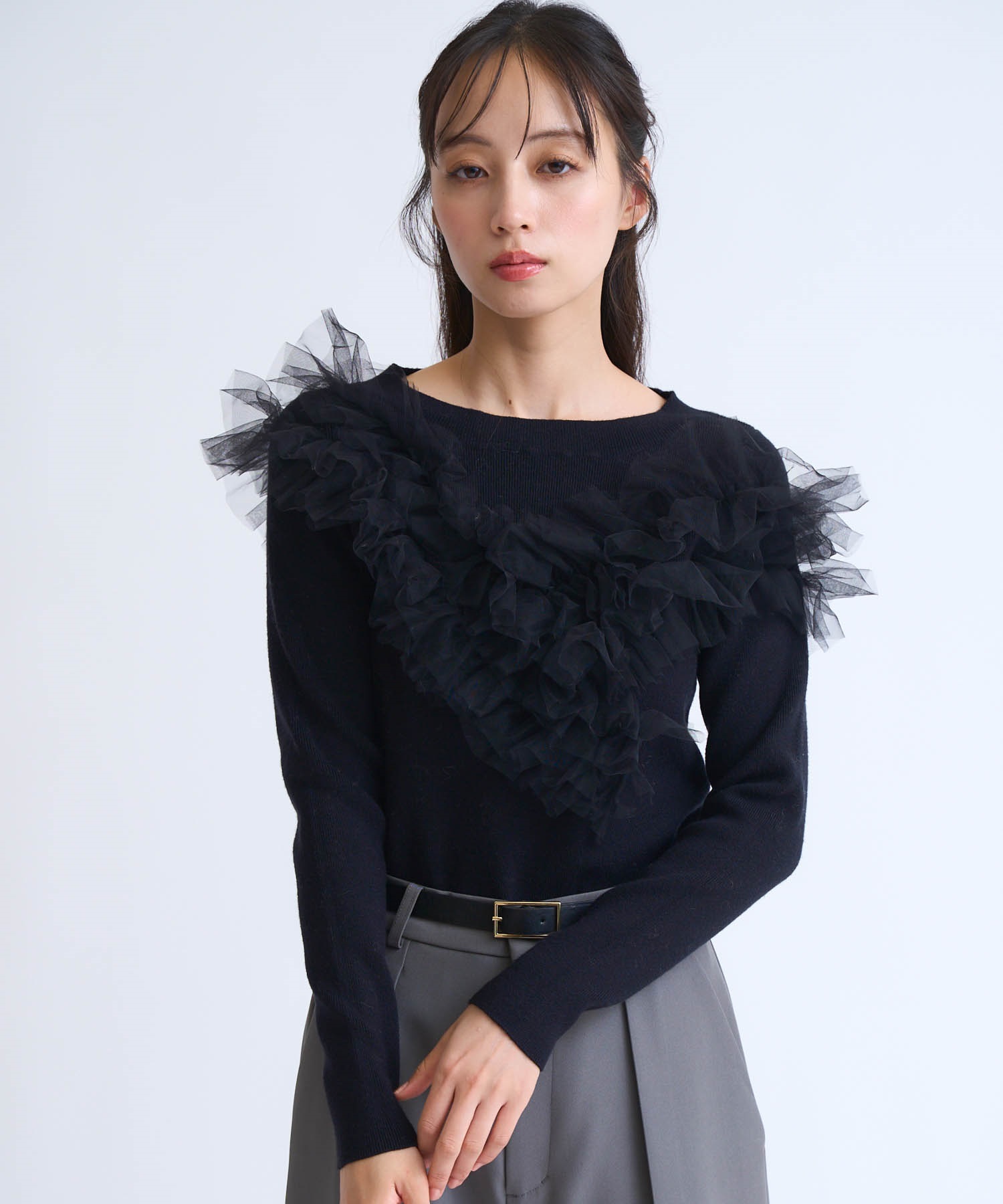 チュールフリルドッキングニット(00ブラック-フリー)
