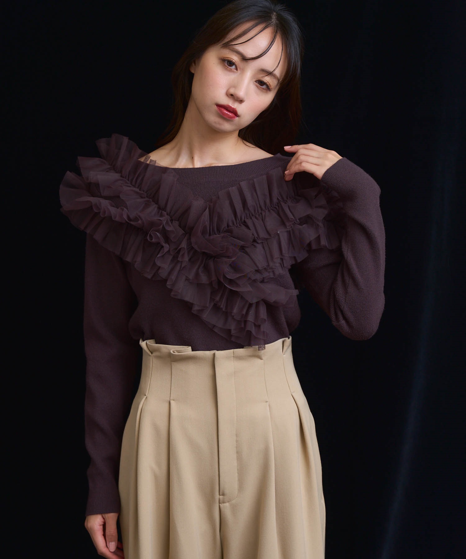 チュールフリルドッキングニット(81チャ-フリー)