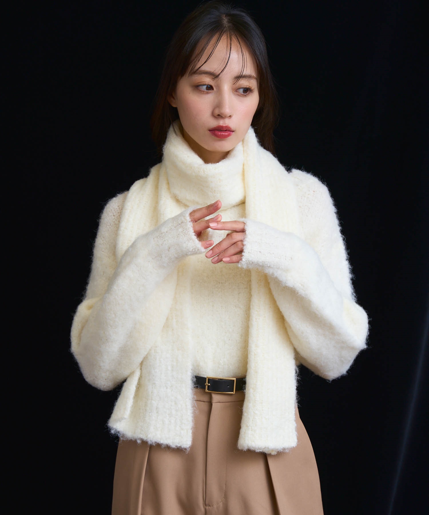 マフラーセットシャギーニット(01オフホワイト-フリー)