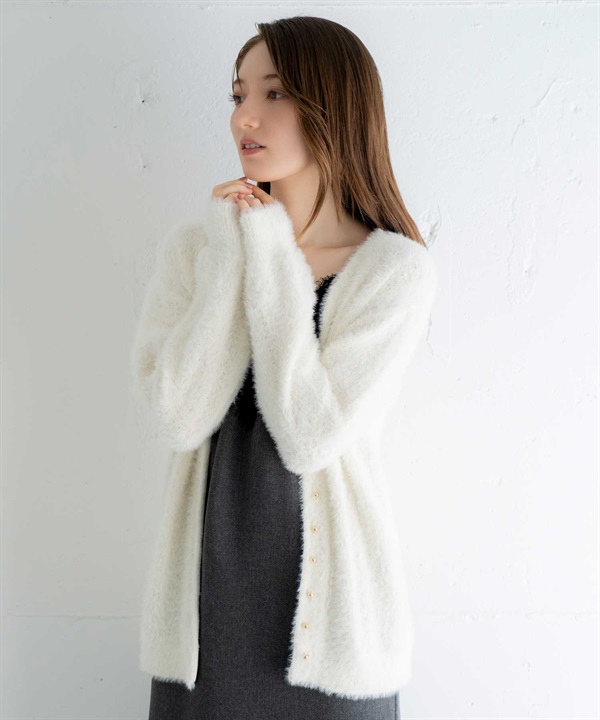 フェザーラメ柄編みカーディガン