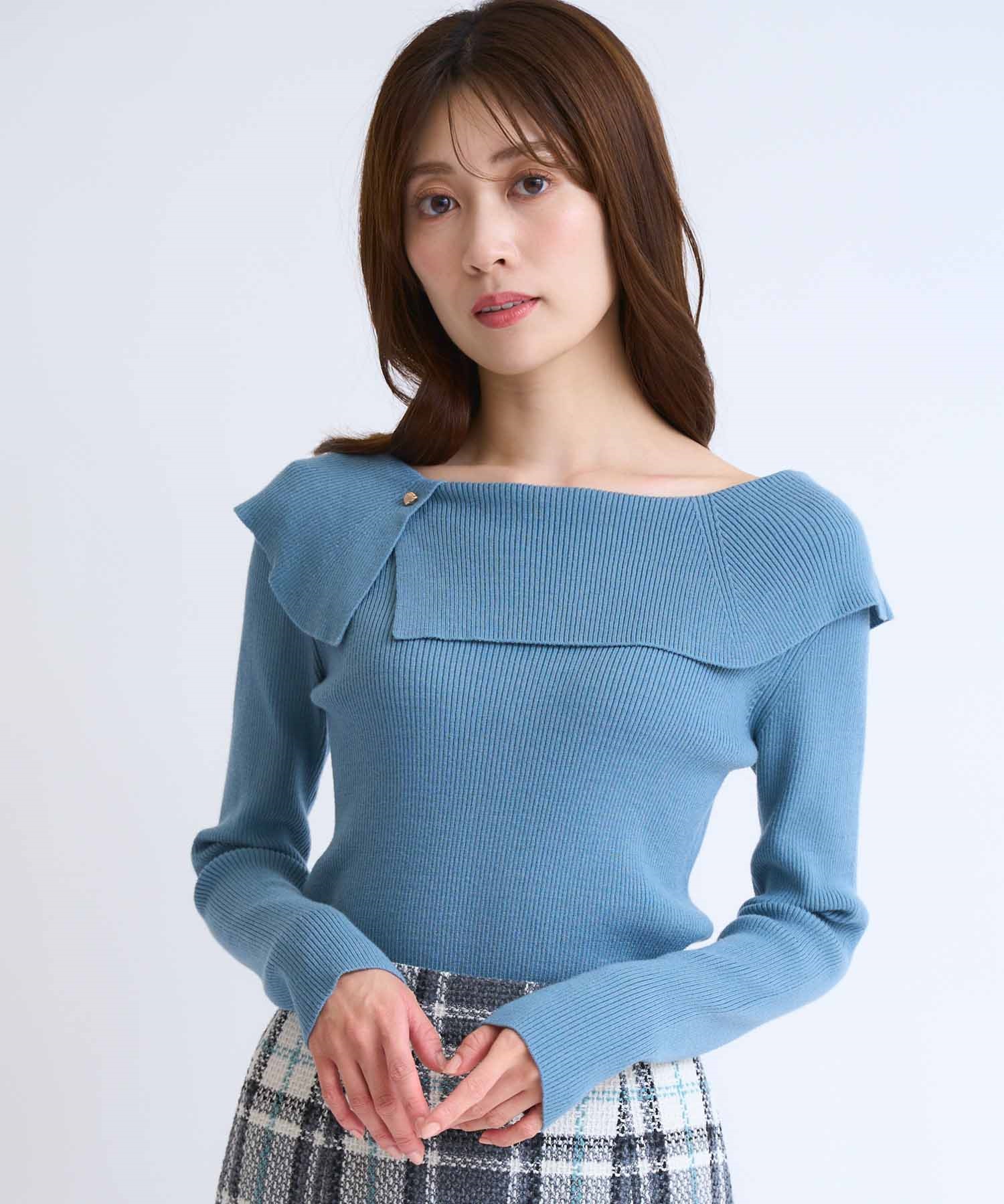 アシメケープニット(71ブルー-フリー)