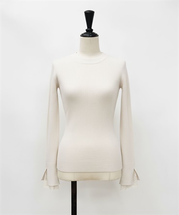 レーススリーブリブニット(01オフホワイト-フリー)