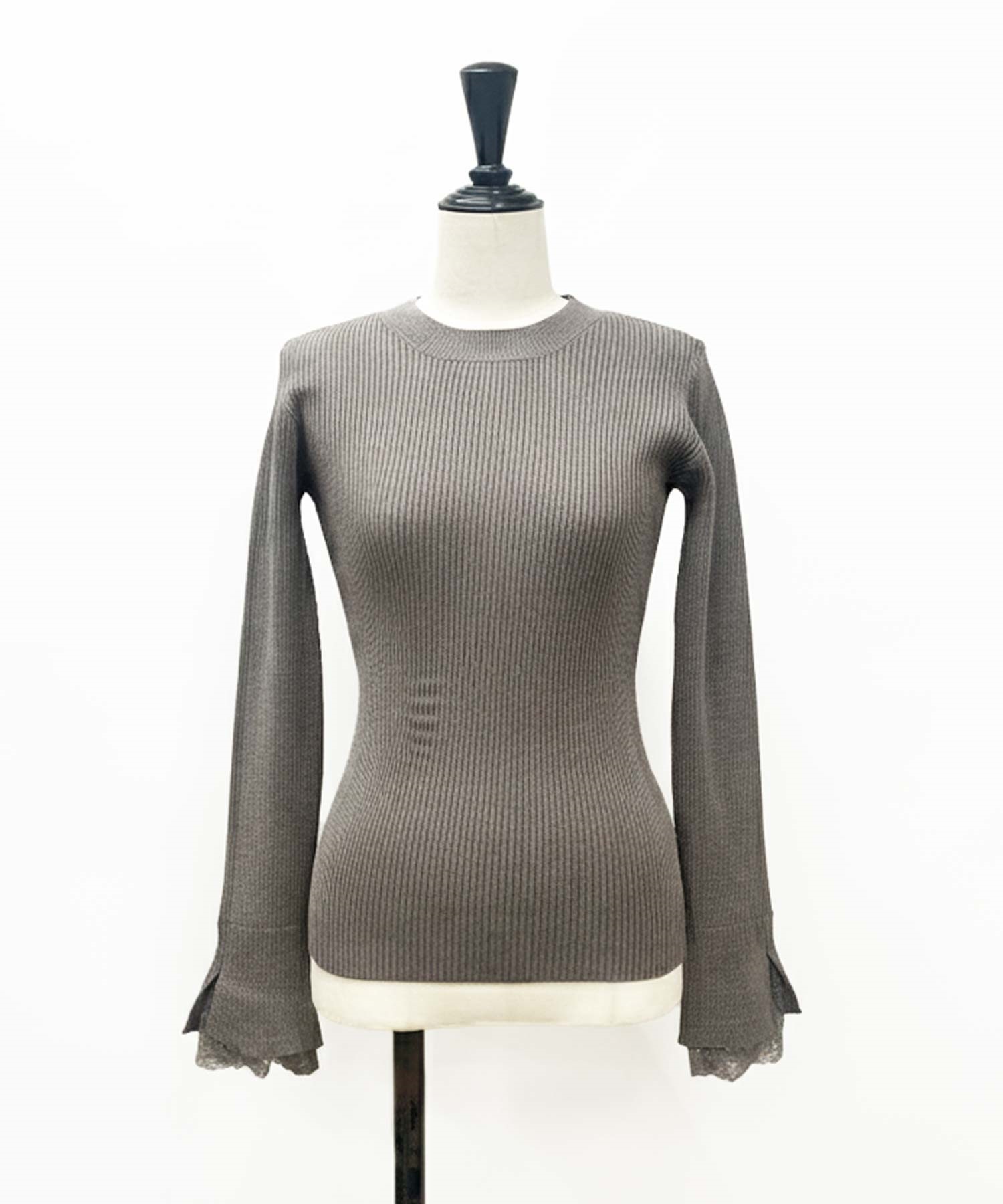 【予約】レーススリーブリブニット(85モカ-フリー-11月中旬ごろのお届け)