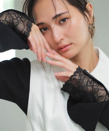 【予約】レーススリーブリブニット