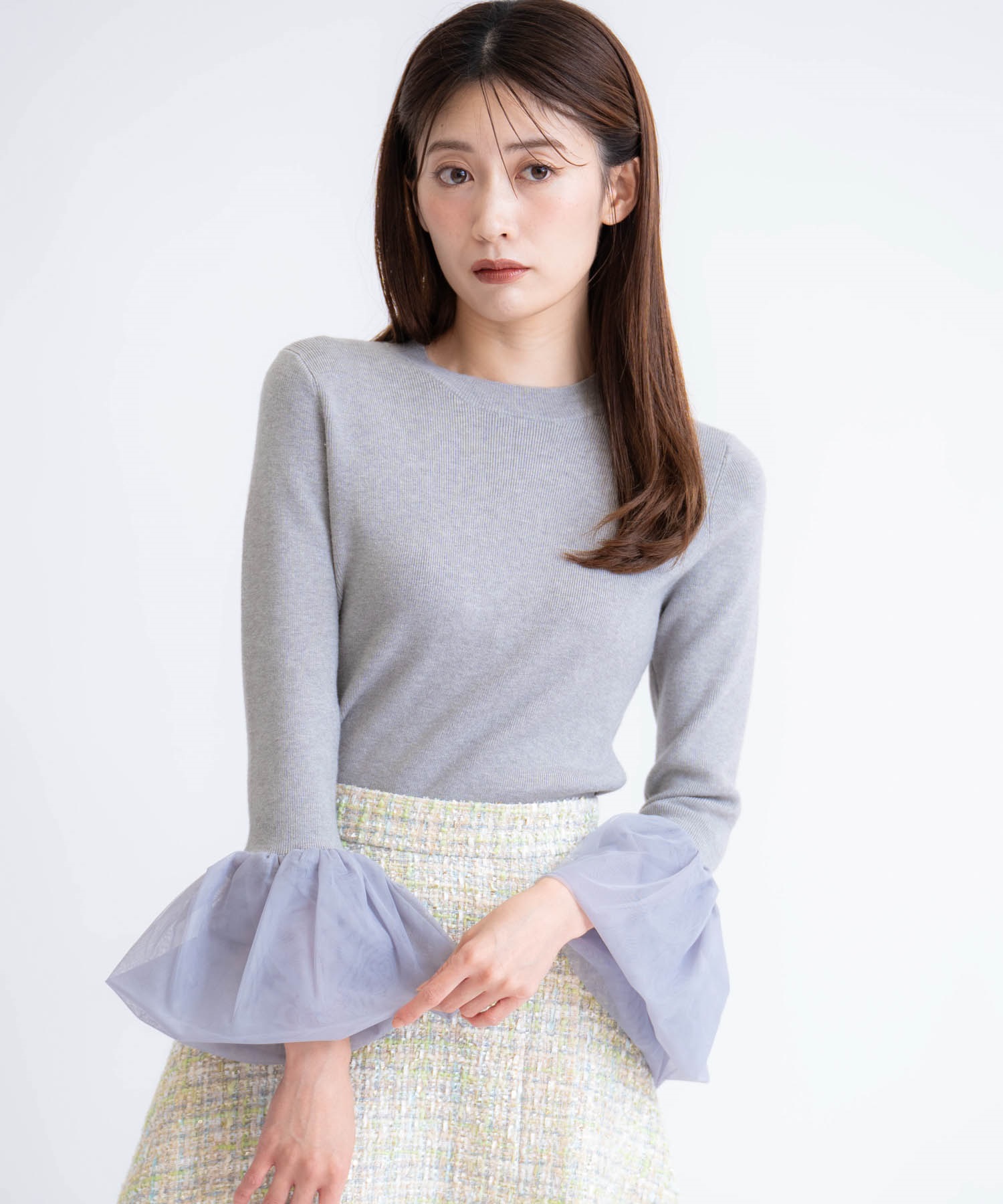 【予約】チュールスリーブニット(11グレー-フリー-11月下旬ごろのお届け)