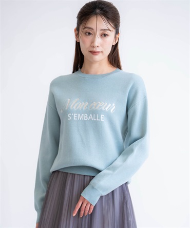 【予約】ジャカードロゴ刺繍ニット(62ライトグリーン-フリー-11月下旬ごろのお届け)