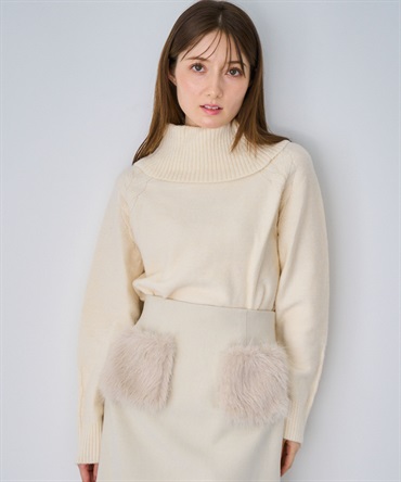 【予約】ケーブルデザインタートルニット(01オフホワイト-フリー-11月下旬ごろのお届け)